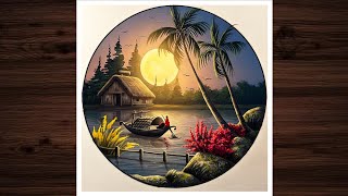 An amazing  circle  village scenery drawing tutorial 