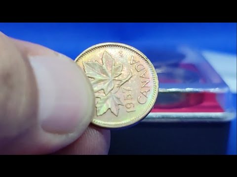 Rainbow Toning on a 1957 Canadian Penny