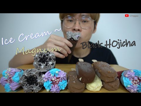 ASMR Ice Cream ~ 【Ice Cream - Black Hojicha ,Magnum,Vanila】YUM~YUM~