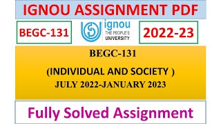 BEGC-131 SOLVED ASSIGNMENT 2022-23 | IGNOU | INDIVIDUAL AND SOCIETY