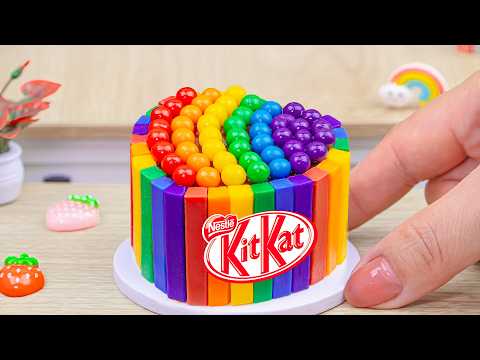 Mini Rainbow Chocolate KitKat Heart Cake 🌈✨Colorful Rainbow Mini KitKat Cake | DIY Mini ASMR