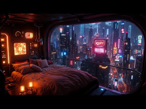 Futuristic Escape – Soothing Cyberpunk Rain In A Cozy Bedroom | For Sleep, Study, Or Relaxation |...