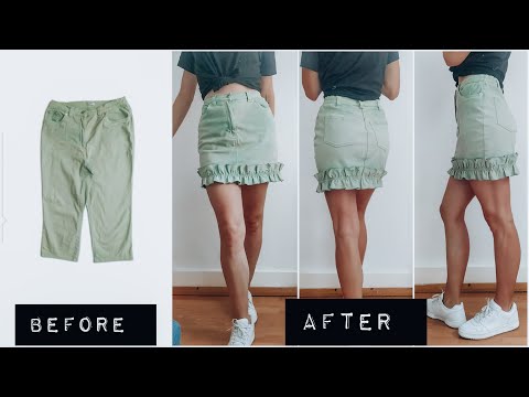 DIY - How to turn your old JEANS into a mini ruffle SKIRT
