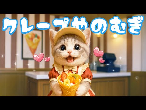 【社畜ねこのむぎ】いらっしゃいませ!!クレープ屋さんのバイトを始めたむぎの一日に密着🐱🍊