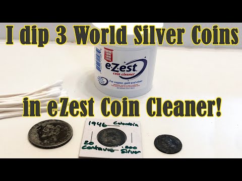 I dip 3 World Silver Coins in EZest Coin Cleaner - 1898 Philippine Peso, 1891 Peseta, 1946 Centavos