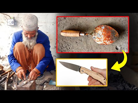 Old Man Making Super Sharp Knife from Rusted Trowel | Handmade Knife Making