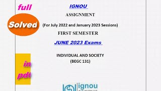 Ignou Assignment BEGC 131 Individual and Society Full Solved for June 2023 exams