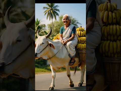 Grandma and cow 🐄 work hard and cultivate bananas #shorts #ai #trending