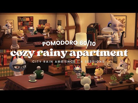 ⏱ Pomodoro 60/10 📚 Cozy Apartment Study Session ☕ 4 Sessions | No Music | Rain Ambience | No Midroll