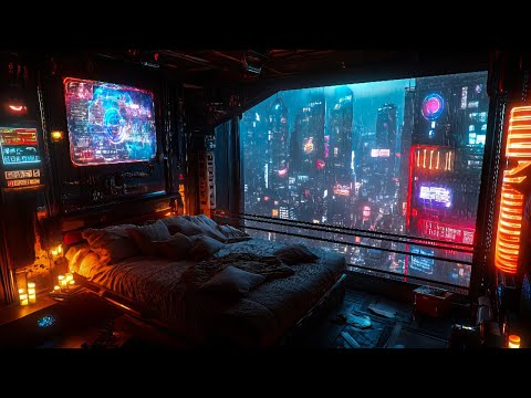Cyberpunk Midnight Vibes: Rain And Ambient Chill Music | Cozy Room For Deep Sleep