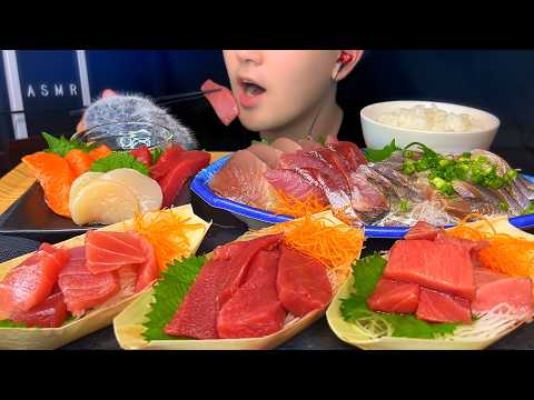 ASMR "Sashimi" Tuna, Otoro, Chutoro, Scallop, Salmon, Bonito, Horse Mackerel | Mukbang