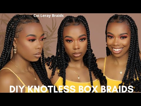 How To Do Knotless Box Braids On Yourself | Crochet | Coi Leray Braids | Step By Step For Beginners