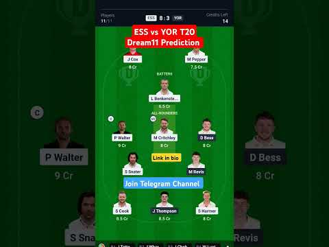 ESS vs YOR T20 DREAM11 PREDICTION| ess vs yor Dream11 Prediction