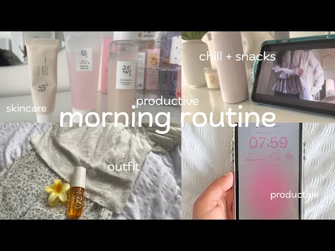 7AM productive morning routine 🏝️🌺 cozy morning, skincare & getting ready
