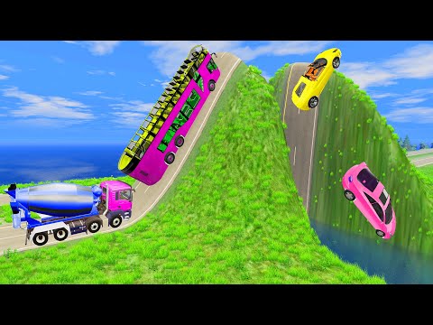HT Gameplay # 16 | Mixer Truck & Monster Trucks vs Giant Bulge vs Speed Bumps - Cars vs Deep Water