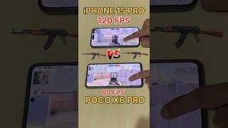 iPHONE 15 PRO 120FPS🔥Vs POCO X6 PRO 90FPS😈-PUBG TEST #pocox6pro #iphone #pubg #bgmi #shortsfeed