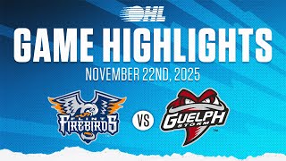 OHL Highlights: Flint Firebirds @ Guelph Storm Nov. 22, 2025