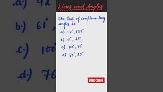 Pair of complementary angles are   #complementaryangles #shorts #mcqmaths