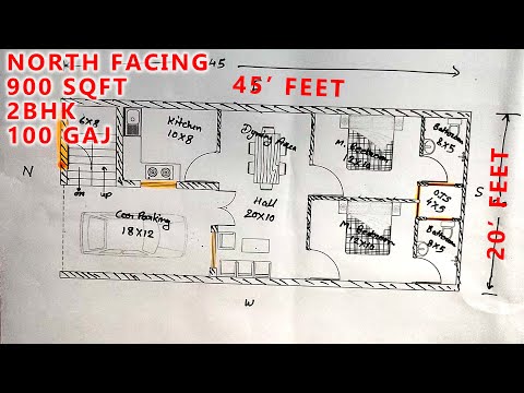 20 by 45 FEET HOUSE PLAN | 20 by 45 FEET GHAR KA NAKSHA | 900 SQFT HOUSE PLAN | 2BHK | NORTH FACING