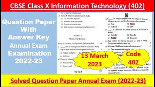 answer key of information technology code 402 CBSE Annual Paper solution  2022-23 class10 #sssci2022
