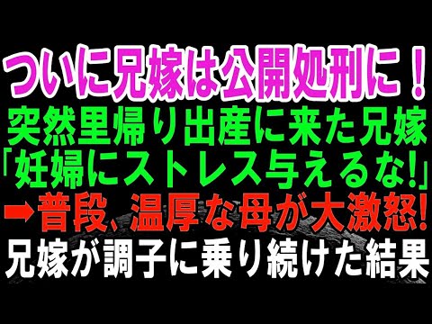 【スカッとする話】突然里帰り出産に来た兄嫁「妊婦なんだからストレス与えるなよ！」とわがまま放題→数日後、温厚な母「では、実家へお帰りください」兄嫁に復讐するため、公開処刑して修羅場に！