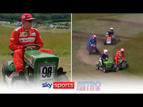 Kimi Raikkonen vs Martin Brundle, Johnny Herbert & Anthony Davidson in a lawnmower race