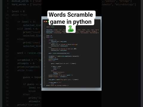 Words Scramble game program in python. #coding #codeswiftz #tutorial #programming