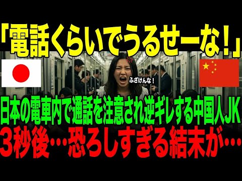 【海外の反応】「日本人は黙ってろ！」日本の電車内で通話を注意され逆ギレする中国人JK。→3秒後…恐ろしすぎる結末