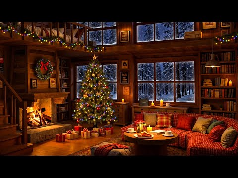 Smooth Jazz & Fireplace Sounds in Cozy Winter Cabin ❄️ Warm Jazz for Snowy Holiday Ambience