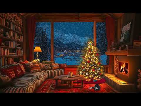 Christmas Winter Night in a Cabin by the Fireplace | Snowstorm Outside, Perfect for Relaxation