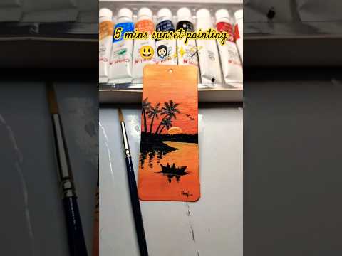 Easy Sunset painting bookmark in cloth tag😃🖌️#art #bookmark #painting #sunset #forbeginners #shorts