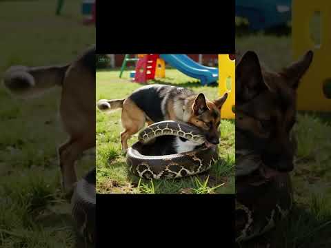 A puppy rescuing a kitten caught by an anaconda—real bravery!#wildlife #animals #wildliferescue