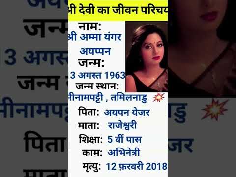 अभिनेत्री श्री देवी जी का जीवन परिचय/////