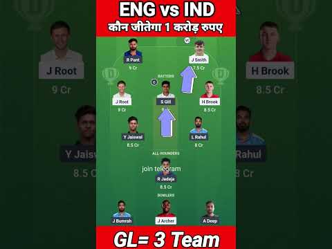 ENG vs IND Dream11 Prediction England vs India Dream11 Team 3rd Test #dream #shorts #test