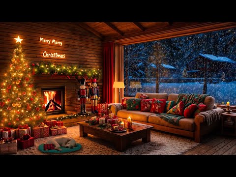 Winter cottage: Heavy snowfall, fireplace sounds for sleeping | Beautiful snowy christmas ambience