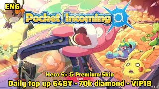 Pocket incoming Private Server - Daily top up 648¥ - 70k diamond - VIP18 ( X7Game )