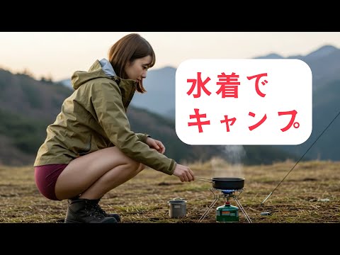 後ろ姿美人 | 水着でソロキャンプする女性【woman silhouette】【AI Look book】