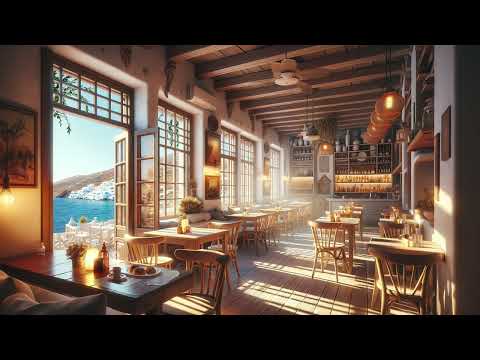 4K Serene Cycladic Cafe: Ocean Sounds & Relaxing Music ☀️