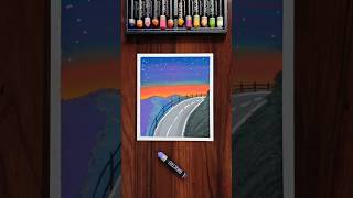 ✨​Night Mountain Road | Oil Pastel Art #artshorts #easytutorial #acrylicpainting #oilpasteldrawing
