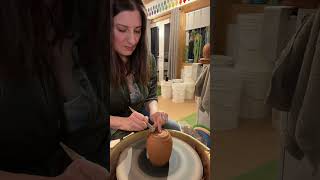 Trim a mug on the pottery wheel #ceramicstudio #studioceramics #potterystudio #pottery
