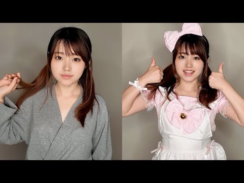 【ノーパンノーブラ】バスローブからメイドコスプレに生着替えしてたら・・・