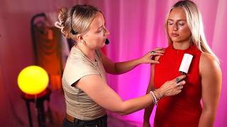 ASMR comfy girl clothes styling for a fashion shoot ✨ lint rolling, hair styling, soft spoken fixing
