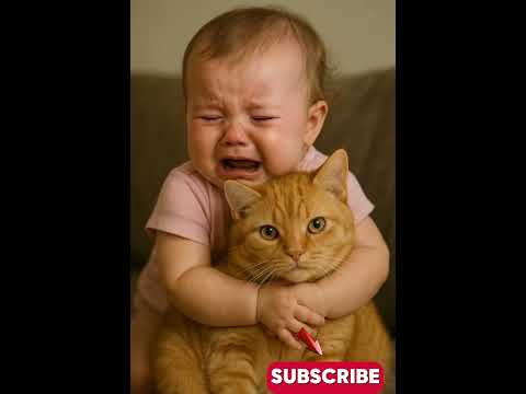 Crying Baby Finds Comfort in Her Cat  and Dog😢❤️ #shorts #cutebaby