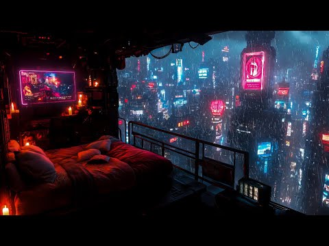 Cyberpunk Relaxation: Rain and Ambient Music | Cozy Bedroom Vibes for Sleep
