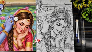 Radha rani drawing, Radha Ashtami Drawing, How To Draw Radha Rani With Krisha, Step By Step Tutorial