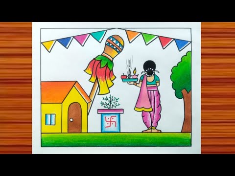 "Gudi Padwa: Colors of Prosperity" Drawing / Happy Gudi Padwa Festival Drawing / Gudi Padwa Scenery