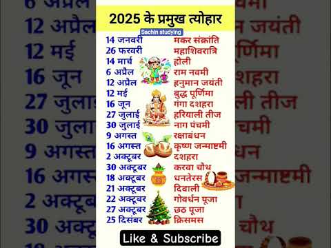 2025 के प्रमुख त्योहार की तारीख 🙏2025 Festival name and date | पर्व त्योहार की संपूर्ण तिथि #shorts