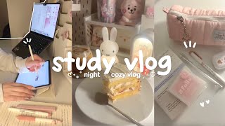 night study vlog 🍰 pulling an all nighter, cozy productive night routine, lots of note taking etc.