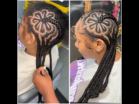 Client asked for  Freestyle design Feedins | Flower Braids cornrows #hairstyles  #protectivestyles