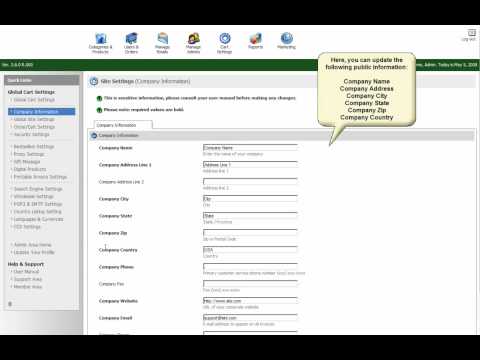 Updating your company info in Pinnaclecart